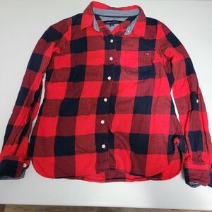 Tommy Hilfiger Red and Black Plaid Button-Up / Button Down Shirt